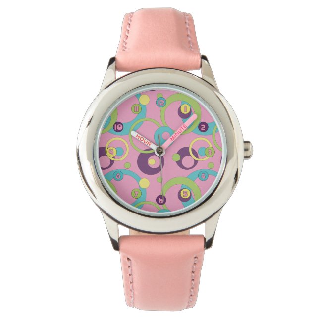 Funky Pink Circles Watch Armbanduhr (Vorderseite)