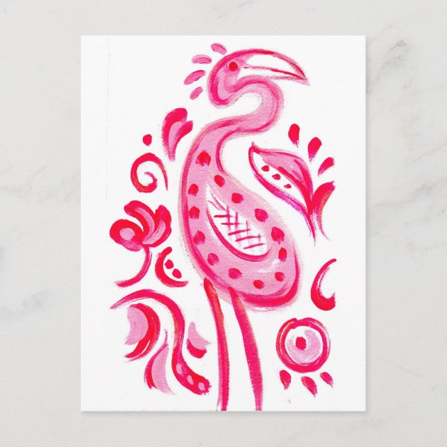 Funky Pink Flamigo Paisley Pattern Postkarte (Vorderseite)