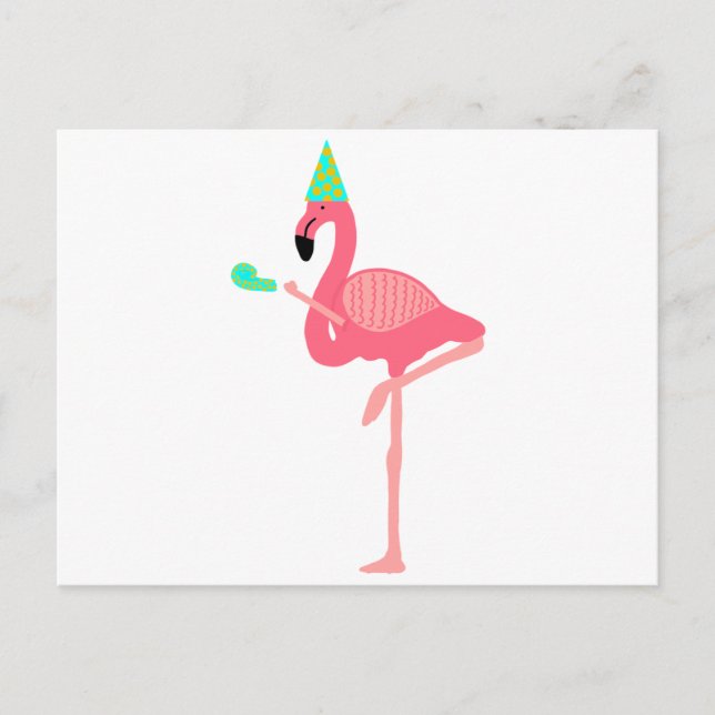 Funky Pink Flamingo Party Hat Einladungspostkarte (Vorderseite)