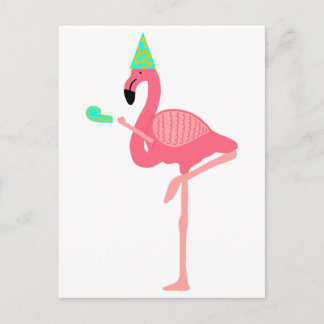 Funky Pink Flamingo Party Hat Einladungspostkarte