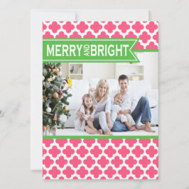 Funky Pink Green Quatrefoil Holiday Flat Card Feiertagskarte