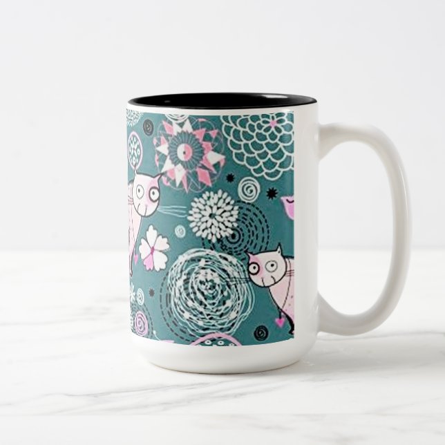 Funky Pink Kitty Cat Pattern Kaffeemaschine Tasse (Rechts)