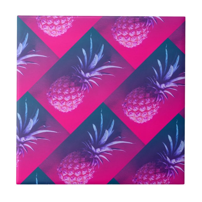 Funky Pink Lila-Yummy-Ananas-Muster Fliese (Vorderseite)