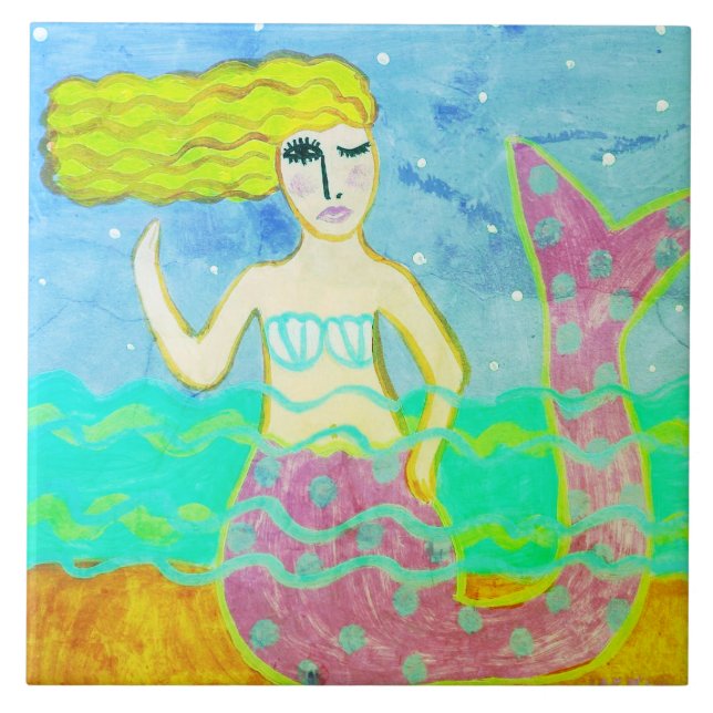 Funky Pink Mermaid Abstrakt Art Fliese (Vorderseite)