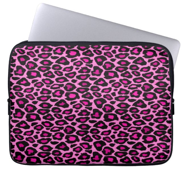 Funky Pink und Black Leopard Print Laptopschutzhülle (Vorderseite)