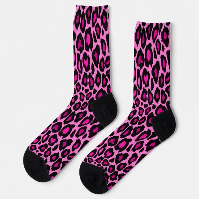 Funky Pink und Black Leopard Print Socken (Linkes Detail)