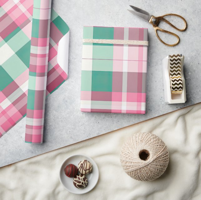 Funky Pink und Mini Green Kariert Tartan Muster Geschenkpapier (Kunsthandwerk)