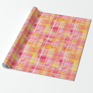 Funky Preppy Orange und Pink Kariert Wrapping Pape Geschenkpapier