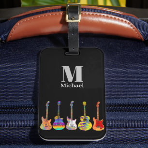 Funky psychedelische Gitarren-Monogramm Gepäckanhänger
