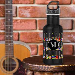 Funky psychedelisches Gitarren-Pattern Monogramm Edelstahlflasche