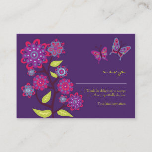 Funky Purple Flowers Wedding RSVP Card Begleitkarte