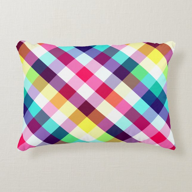 Funky Rainbow Kariert Pattern Akzent Pillow Dekokissen (Vorderseite)