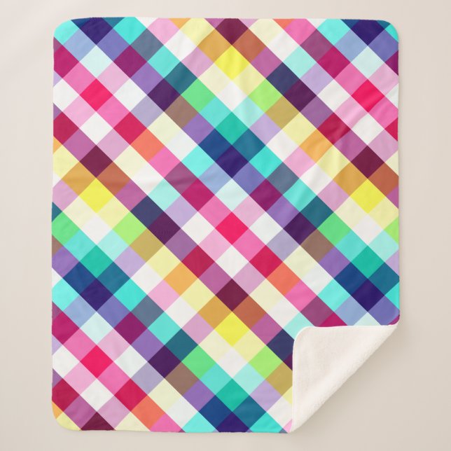 Funky Rainbow Kariert Pattern Medium Sherpa Blanke Sherpadecke (Vorderseite)