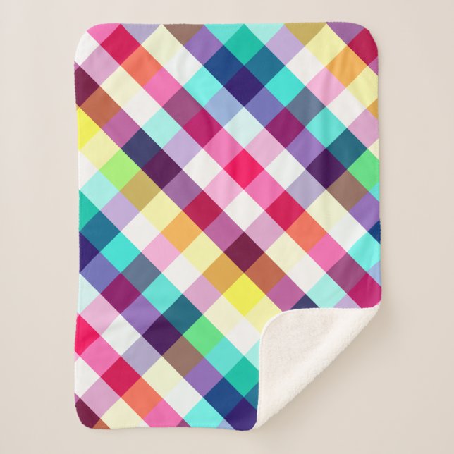 Funky Rainbow Kariertes Muster Kleine Sherpa Blank Sherpadecke (Vorderseite)
