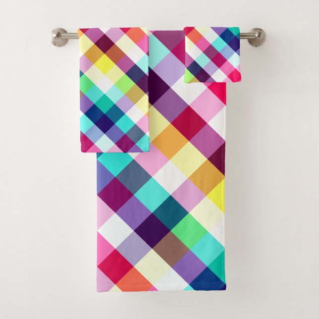 Funky Rainbow Kariertes Pattern Badetuch Set (Insitu)