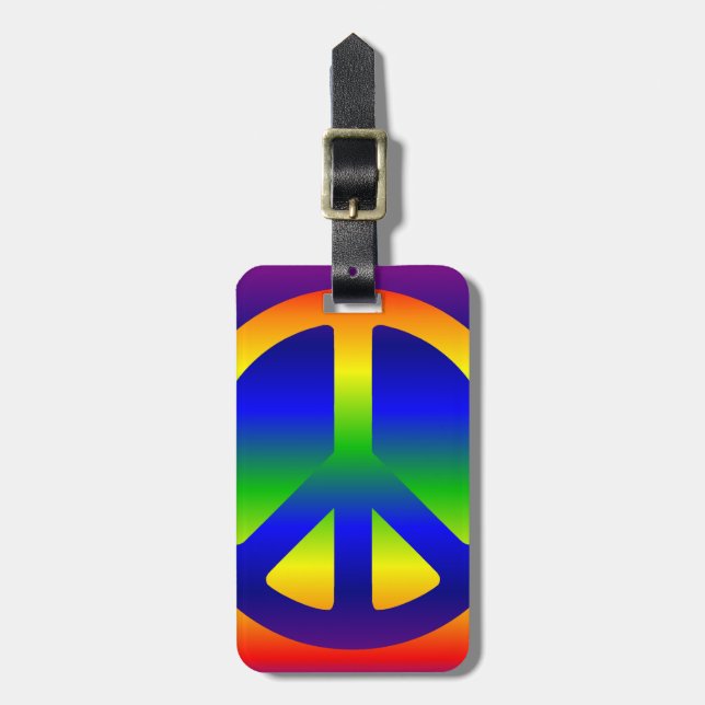 Funky Rainbow Peace Symbol Gepäckanhänger (Vorderseite vertikal)