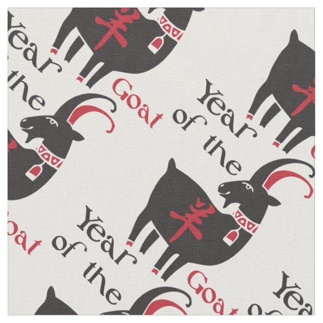 Funky Red and Black Year of the Goat Stoff (Nahaufnahme)