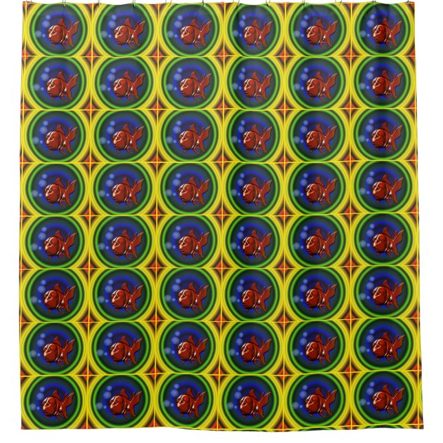 Funky Red Goldfish Animal Art Duschvorhang (Vorderseite)