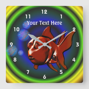 Funky Red Goldfish Animal Art Quadratische Wanduhr