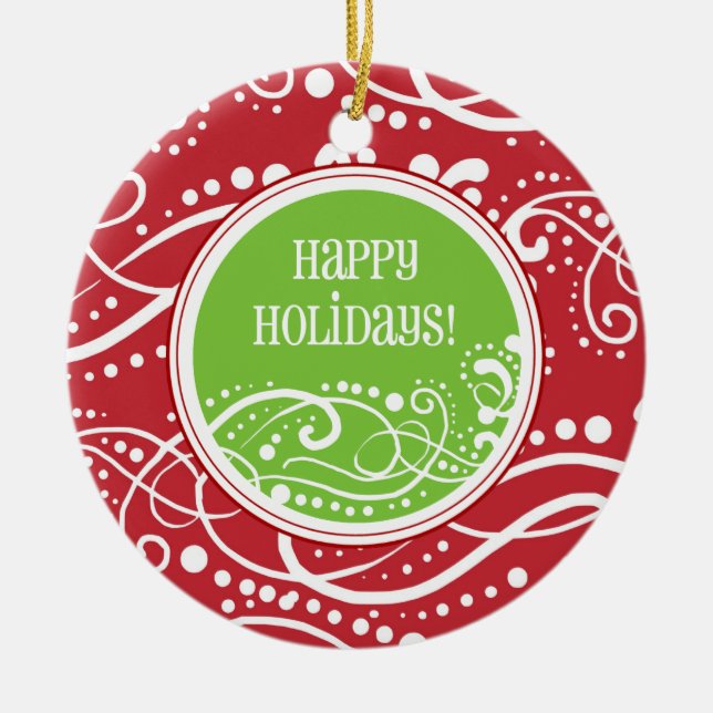 Funky Red & Green Swirl Weihnachtsschmuck (Vorne)