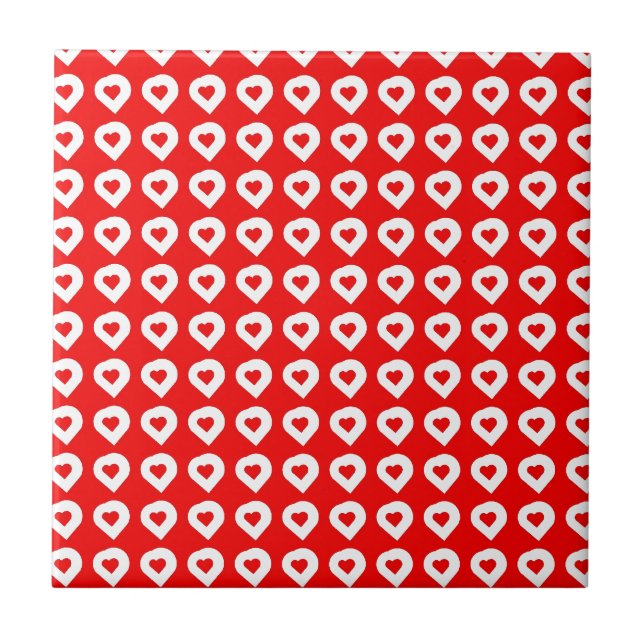 Funky Red & White Hearts Fliese (Vorderseite)