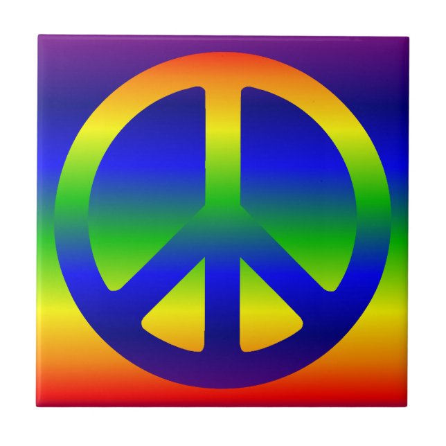 Funky Regenbogen-Friedenssymbol Fliese (Vorderseite)