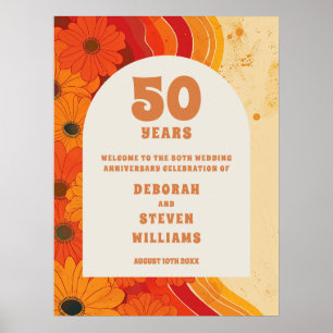 Funky Retro 50. Hochzeitstag Willkommensschild Poster