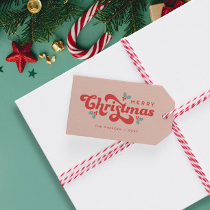 Funky Retro 70er Holly Jolly Geschenkanhänger