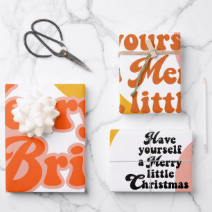 Funky Retro 70er Merry & Bright Geschenkpapier Set