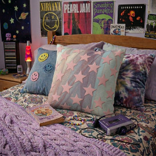 Funky Retro Abstract Rosa Sterne auf Chiffon  Kissen