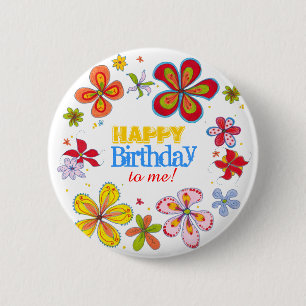 Funky Retro Big Blume Custom Birthday Button Butto