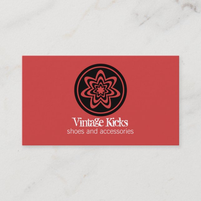 Funky Retro Bloom Business Card, rot Visitenkarte (Vorderseite)