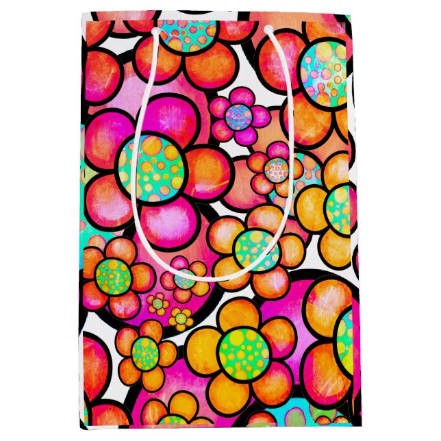 Funky Retro-Blume Mittlere Geschenktüte (Vorderseite)