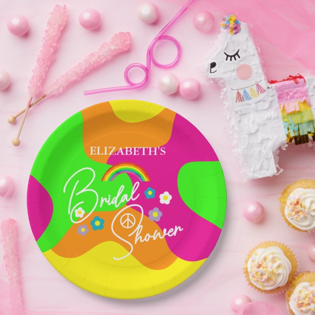 Funky Retro Bridal Shower Pappteller (Party)