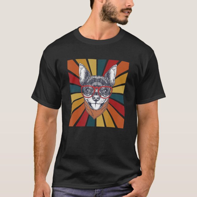 Funky Retro Chihuahua mit Sonnenbrille farbenfroh  T-Shirt (Vorderseite)