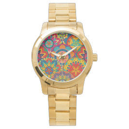 Funky Retro Colorful Mandala Pattern Armbanduhr