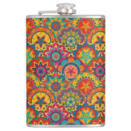 Funky Retro Colorful Mandala Pattern Flachmann