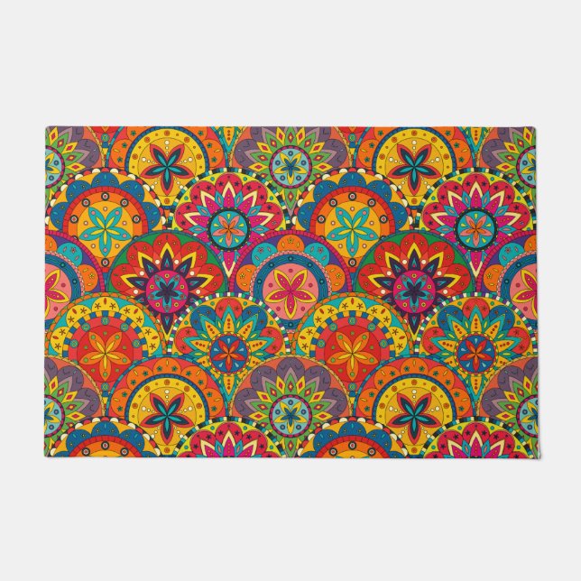 Funky Retro Colorful Mandala Pattern Fußmatte (Vorderseite)