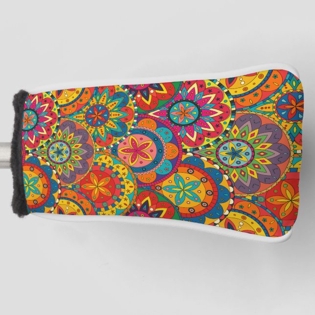 Funky Retro Colorful Mandala Pattern Golf Headcover (Vorderseite)
