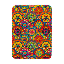 Funky Retro Colorful Mandala Pattern Magnet