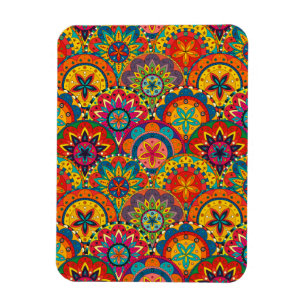 Funky Retro Colorful Mandala Pattern Magnet