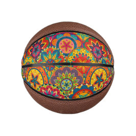Funky Retro Colorful Mandala Pattern Mini Basketball