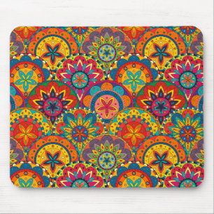 Funky Retro Colorful Mandala Pattern Mousepad