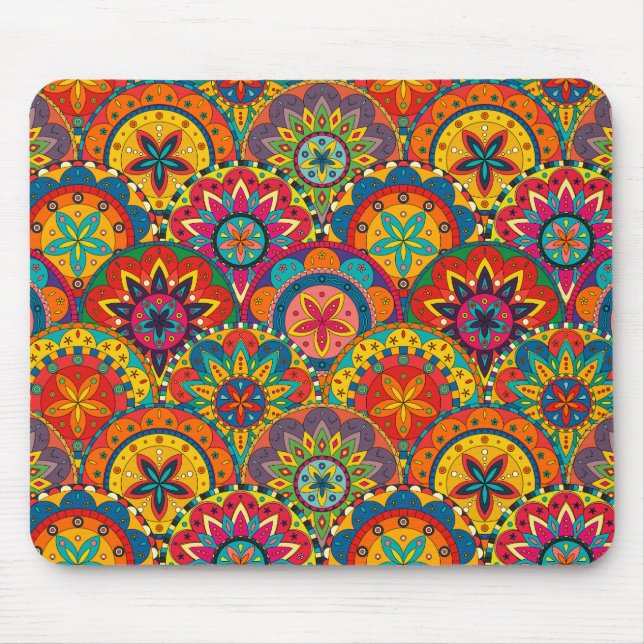 Funky Retro Colorful Mandala Pattern Mousepad (Vorne)
