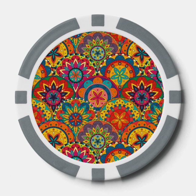 Funky Retro Colorful Mandala Pattern Pokerchips (Vorderseite)