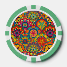 Funky Retro Colorful Mandala Pattern Pokerchips