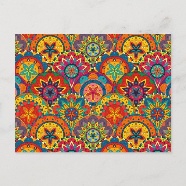Funky Retro Colorful Mandala Pattern Postkarte (Vorderseite)