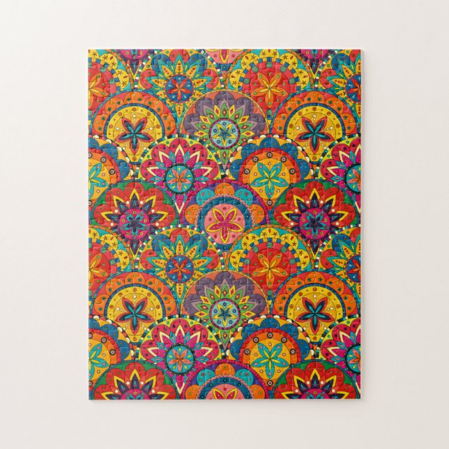 Funky Retro Colorful Mandala Pattern Puzzle (Vertikal)