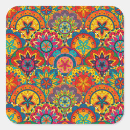 Funky Retro Colorful Mandala Pattern Quadratischer Aufkleber