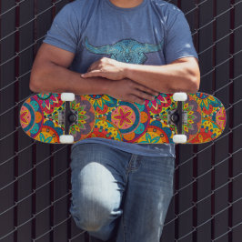 Funky Retro Colorful Mandala Pattern Skateboard